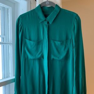 J Crew Silk Shirt, Size 2, Emerald Green